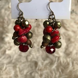 🛍BOGO Talbots Dangly Earrings Brass Brass Red